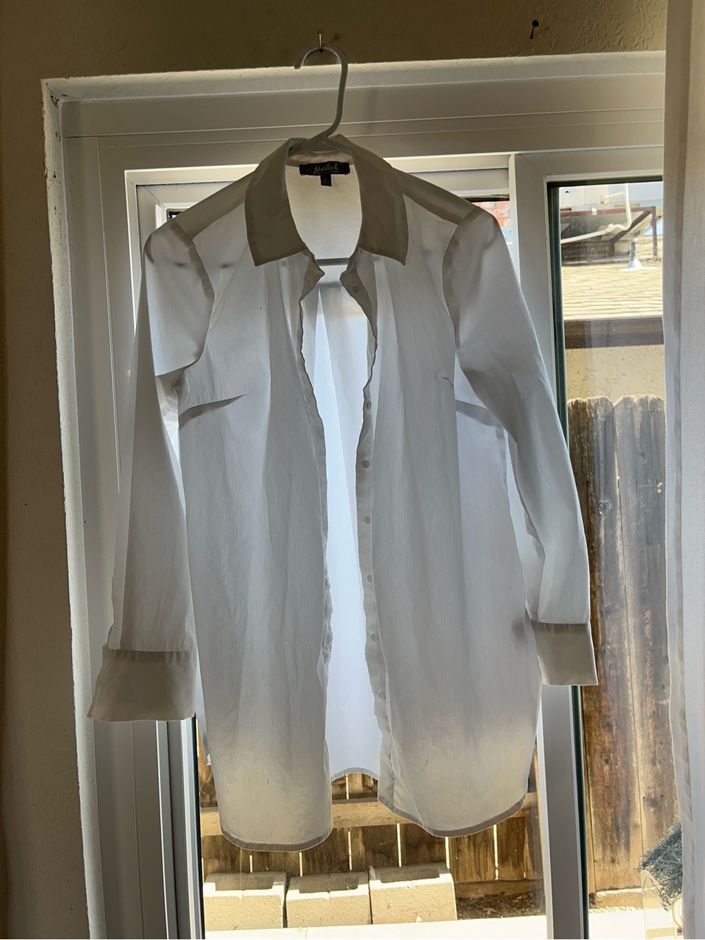 Marled White Semi-Sheer Button-Up Shirt